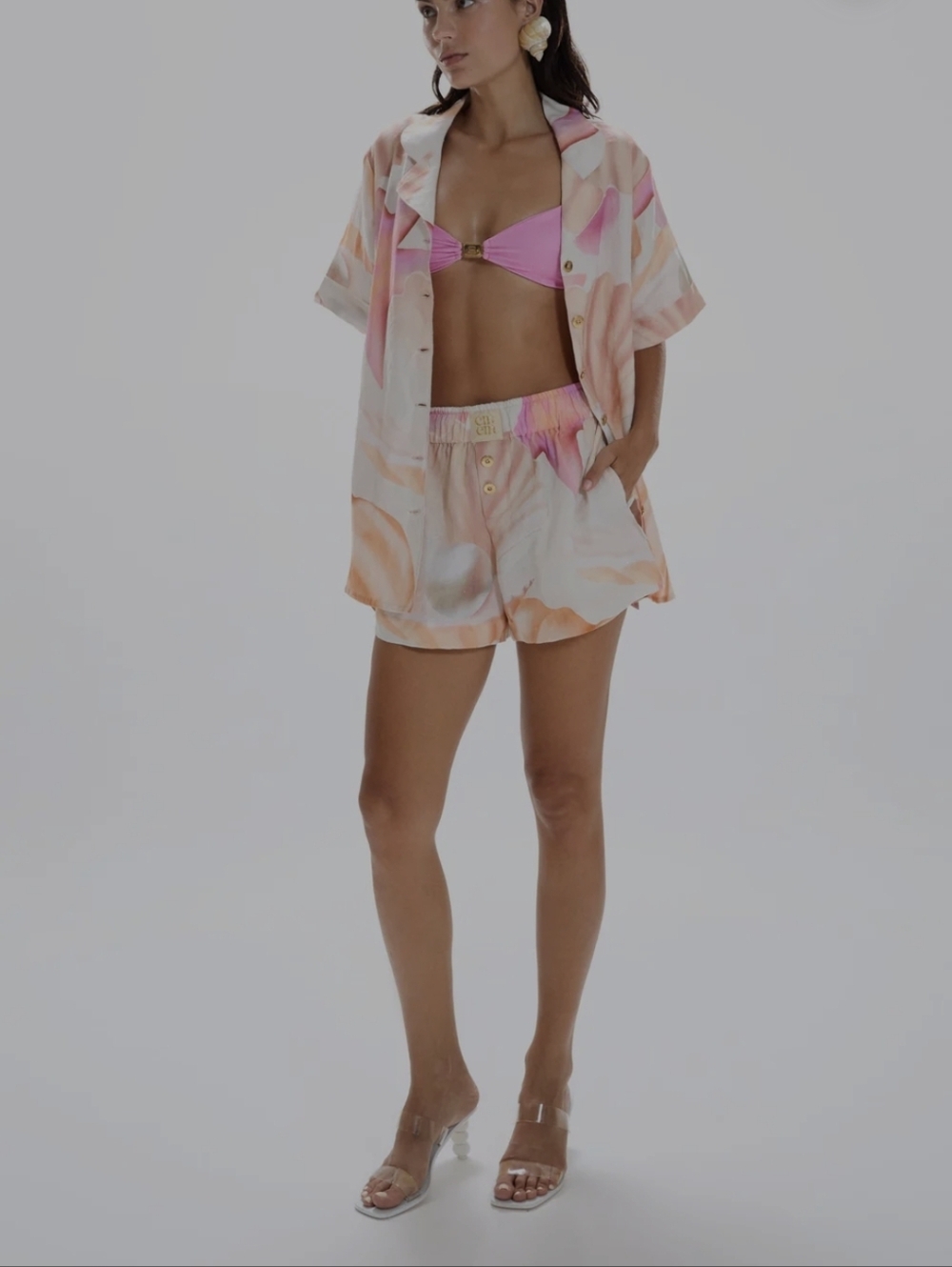 NWOT Cin Cin Revolve Tahiti Pink Pacifica Shell Mermaid Button Down Blouse Set